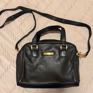 Laura Scott Black Leather Satchel with Gold Accents
